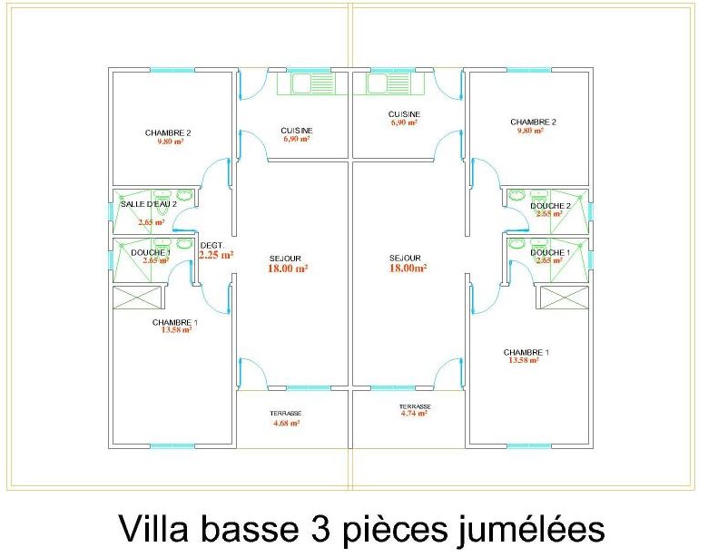 LOGEMENTS SOCIAUX, ÉCONOMIQUES ET STANDINGS - 3 PIECES BASSE- ECONOMIQUE JUMELE